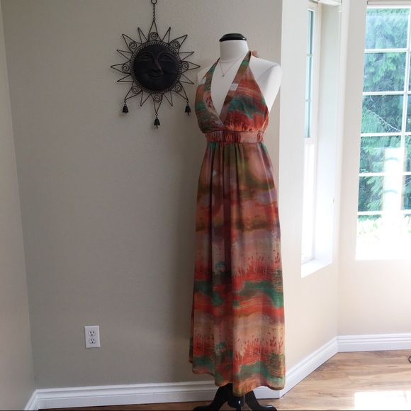 Jessica Simpson Dresses & Skirts - Jessica Simpson Watercolor Halter Maxi Dress